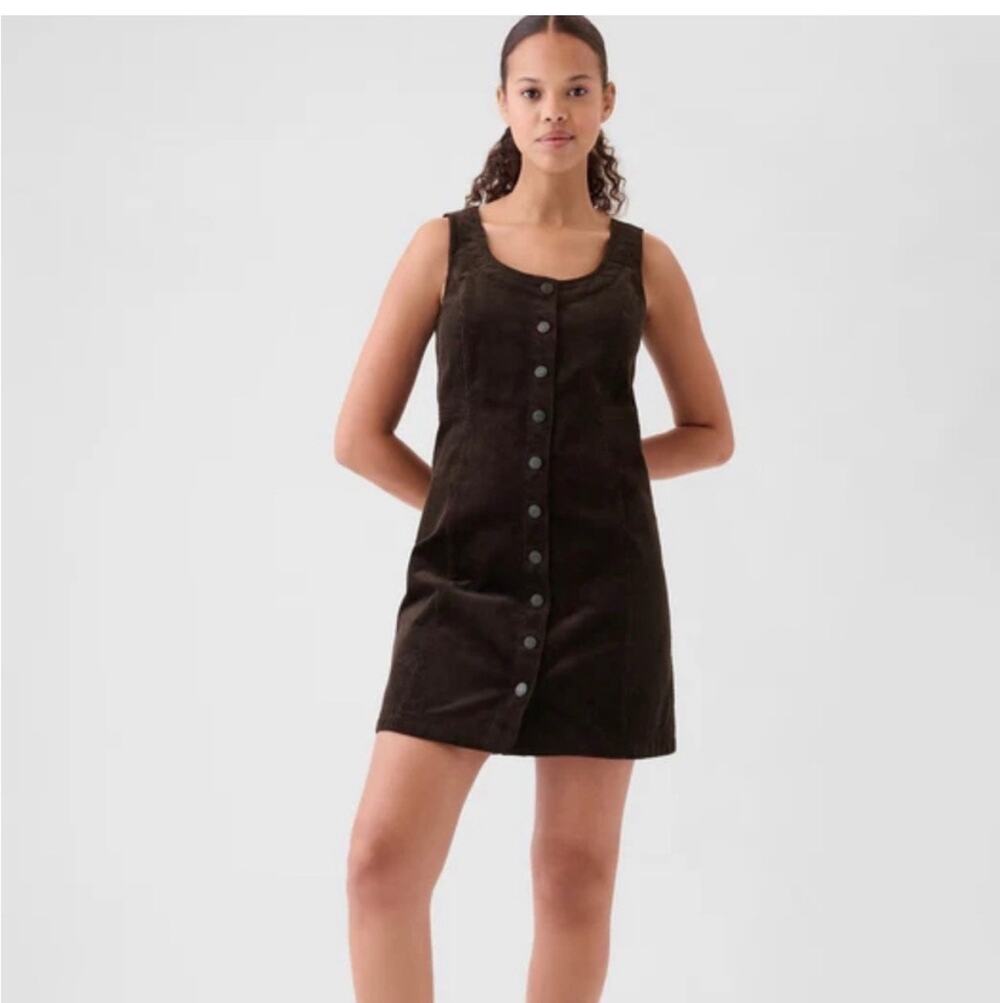 Gap Corduroy Button Front Mini Dress Brown Size 4 Tall A-Line Pinafore